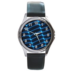 Background Neon Light Glow Blue Round Metal Watch by Nexatart