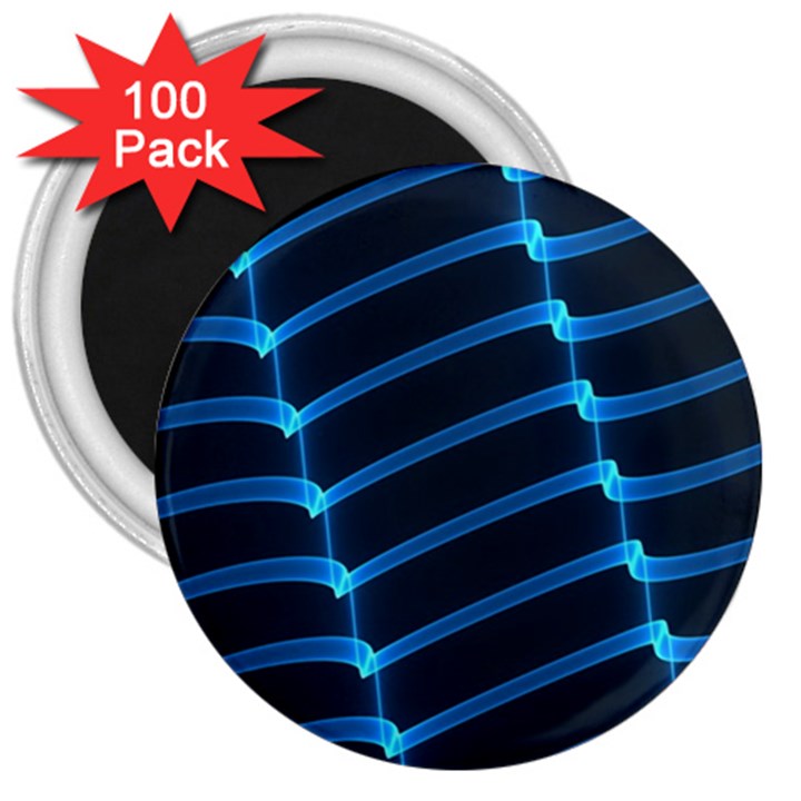 Background Neon Light Glow Blue 3  Magnets (100 pack)