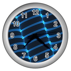 Background Neon Light Glow Blue Wall Clocks (silver)  by Nexatart