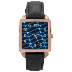 Background Neon Light Glow Blue Rose Gold Leather Watch  by Nexatart