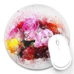 Flowers Roses Wedding Bouquet Art Round Mousepads by Nexatart