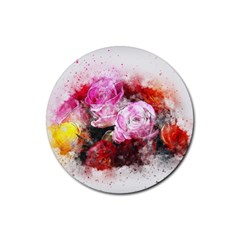 Flowers Roses Wedding Bouquet Art Rubber Coaster (round)  by Nexatart