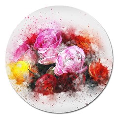 Flowers Roses Wedding Bouquet Art Magnet 5  (round) by Nexatart