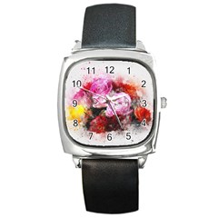 Flowers Roses Wedding Bouquet Art Square Metal Watch by Nexatart