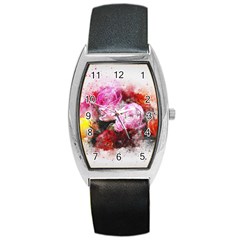 Flowers Roses Wedding Bouquet Art Barrel Style Metal Watch by Nexatart