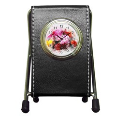 Flowers Roses Wedding Bouquet Art Pen Holder Desk Clocks by Nexatart