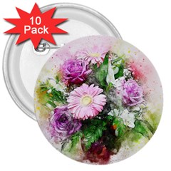 Flowers Roses Bouquet Art Nature 3  Buttons (10 Pack)  by Nexatart