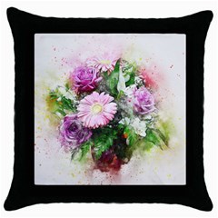 Flowers Roses Bouquet Art Nature Throw Pillow Case (black) by Nexatart