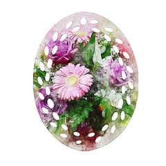 Flowers Roses Bouquet Art Nature Oval Filigree Ornament (two Sides) by Nexatart