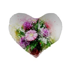 Flowers Roses Bouquet Art Nature Standard 16  Premium Heart Shape Cushions by Nexatart