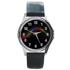 Background Light Glow Lines Colors Round Metal Watch