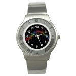 Background Light Glow Lines Colors Stainless Steel Watch Front