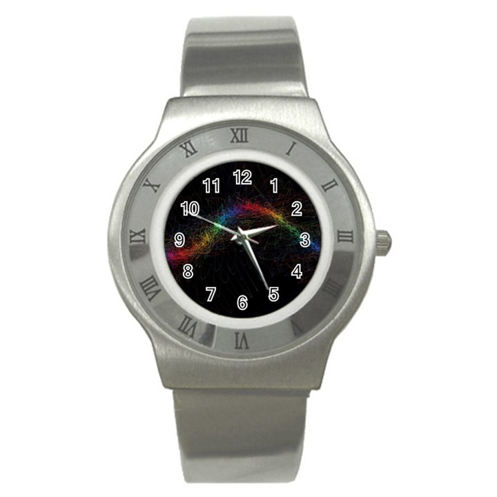 Background Light Glow Lines Colors Stainless Steel Watch