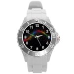 Background Light Glow Lines Colors Round Plastic Sport Watch (L) Front