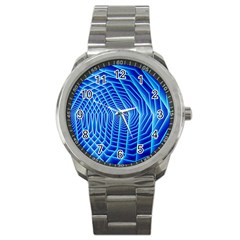 Blue Background Light Glow Abstract Art Sport Metal Watch by Nexatart