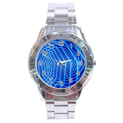 Blue Background Light Glow Abstract Art Stainless Steel Analogue Watch by Nexatart