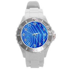 Blue Background Light Glow Abstract Art Round Plastic Sport Watch (l) by Nexatart