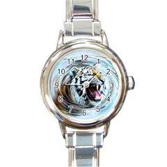 Tiger Animal Art Swirl Decorative Round Italian Charm Watch by Nexatart