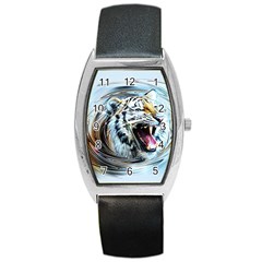 Tiger Animal Art Swirl Decorative Barrel Style Metal Watch by Nexatart