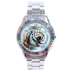 Tiger Animal Art Swirl Decorative Stainless Steel Analogue Watch by Nexatart