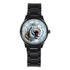 Tiger Animal Art Swirl Decorative Stainless Steel Round Watch by Nexatart