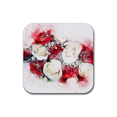 Flowers Roses Bouquet Art Nature Rubber Coaster (square)  by Nexatart