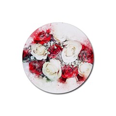 Flowers Roses Bouquet Art Nature Rubber Coaster (round)  by Nexatart