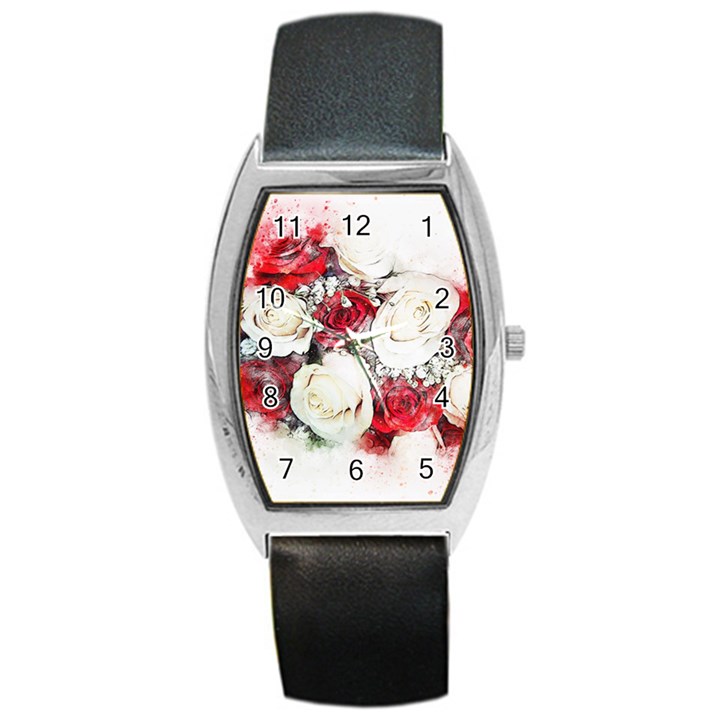 Flowers Roses Bouquet Art Nature Barrel Style Metal Watch