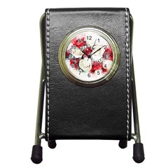 Flowers Roses Bouquet Art Nature Pen Holder Desk Clocks by Nexatart