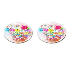 Umbrella Art Abstract Watercolor Cufflinks (oval) by Nexatart