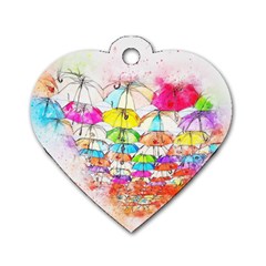 Umbrella Art Abstract Watercolor Dog Tag Heart (one Side)