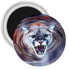 Cougar Animal Art Swirl Decorative 3  Magnets by Nexatart