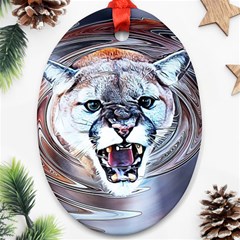 Cougar Animal Art Swirl Decorative Oval Ornament (two Sides) by Nexatart