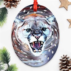 Cougar Animal Art Swirl Decorative Ornament (oval Filigree) by Nexatart