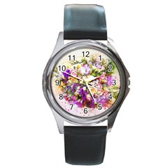 Flowers Bouquet Art Nature Round Metal Watch by Nexatart