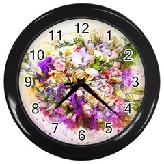 Flowers Bouquet Art Nature Wall Clocks (black) by Nexatart