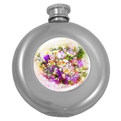 Flowers Bouquet Art Nature Round Hip Flask (5 Oz) by Nexatart