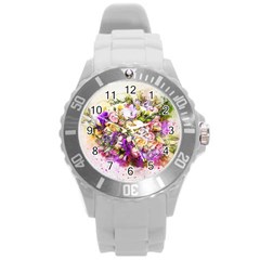 Flowers Bouquet Art Nature Round Plastic Sport Watch (l) by Nexatart