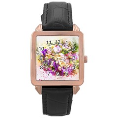 Flowers Bouquet Art Nature Rose Gold Leather Watch  by Nexatart