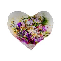 Flowers Bouquet Art Nature Standard 16  Premium Flano Heart Shape Cushions by Nexatart