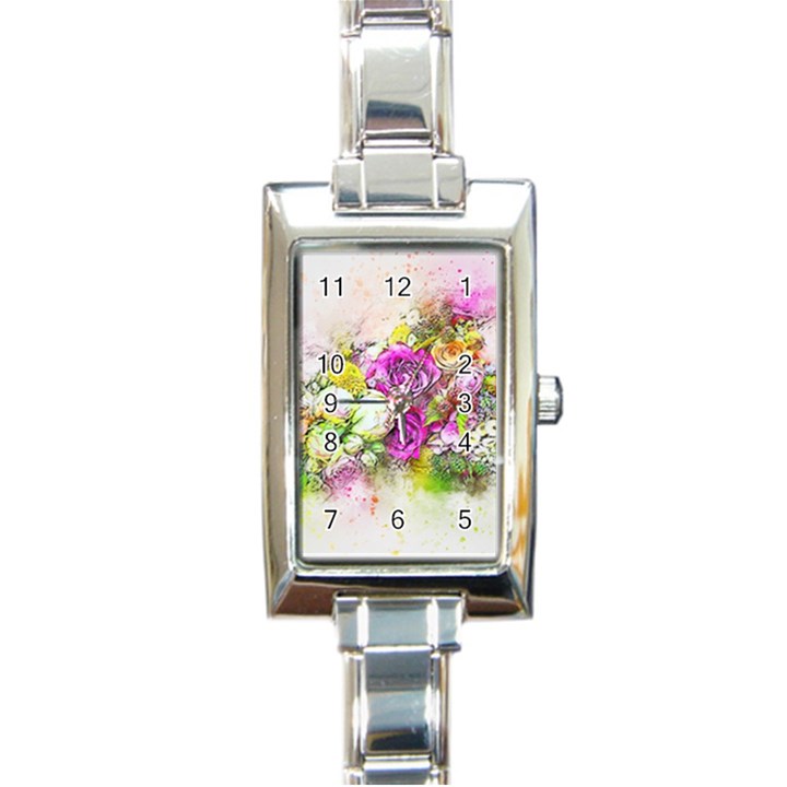 Flowers Bouquet Art Nature Rectangle Italian Charm Watch