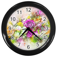 Flowers Bouquet Art Nature Wall Clocks (black) by Nexatart