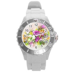 Flowers Bouquet Art Nature Round Plastic Sport Watch (l) by Nexatart