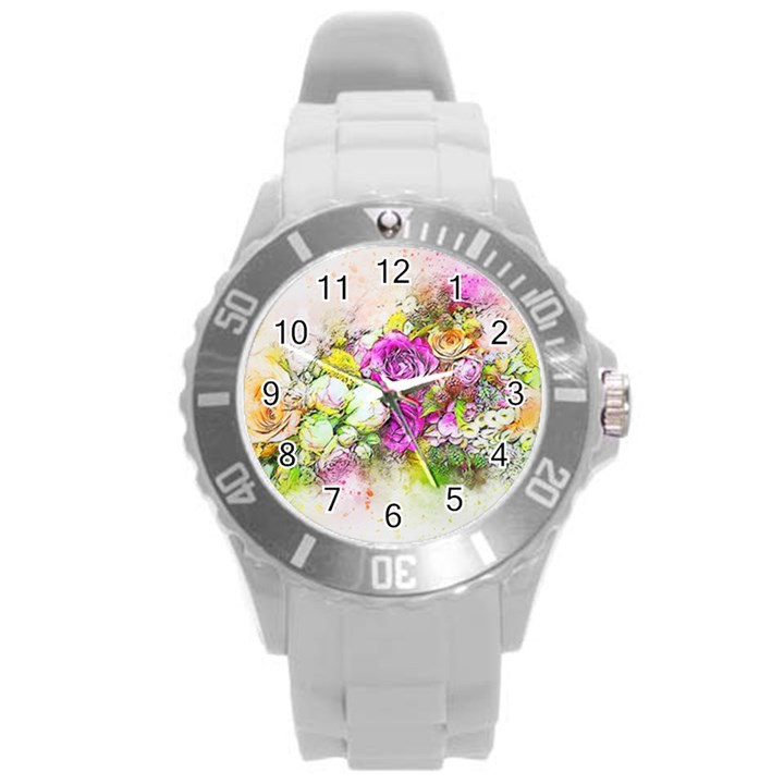 Flowers Bouquet Art Nature Round Plastic Sport Watch (L)