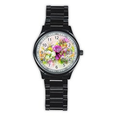 Flowers Bouquet Art Nature Stainless Steel Round Watch by Nexatart