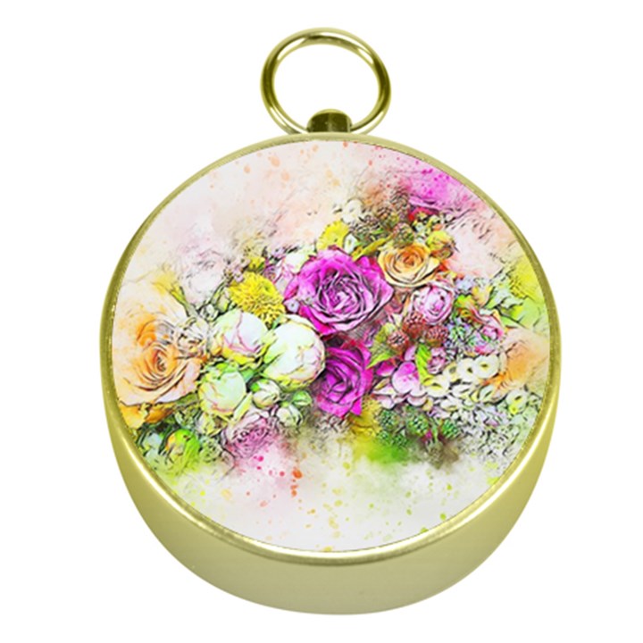 Flowers Bouquet Art Nature Gold Compasses