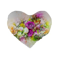 Flowers Bouquet Art Nature Standard 16  Premium Flano Heart Shape Cushions by Nexatart