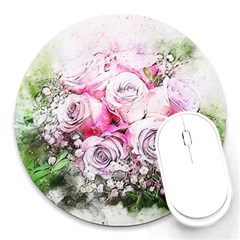 Flowers Bouquet Art Nature Round Mousepads by Nexatart