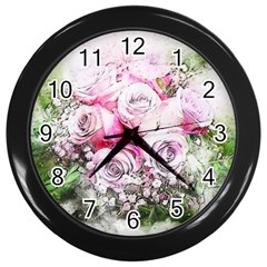 Flowers Bouquet Art Nature Wall Clocks (black) by Nexatart