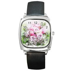 Flowers Bouquet Art Nature Square Metal Watch by Nexatart